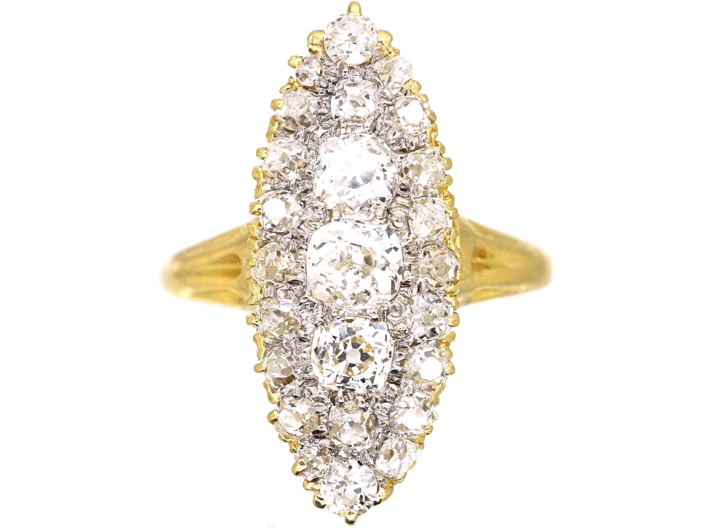 Victorian 18ct Gold Marquise Ring set with Old Mine Cut Diamonds