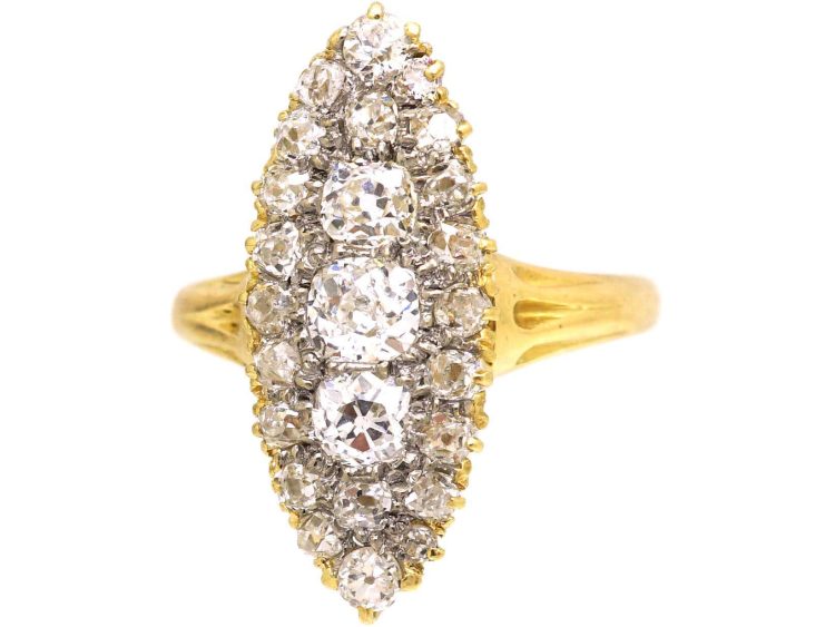 Victorian 18ct Gold Marquise Ring set with Old Mine Cut Diamonds