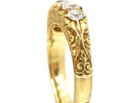 Edwardian 18ct Gold Five Stone Old Mine Cut Carved Half Hoop Ring with Ornate Shoulders