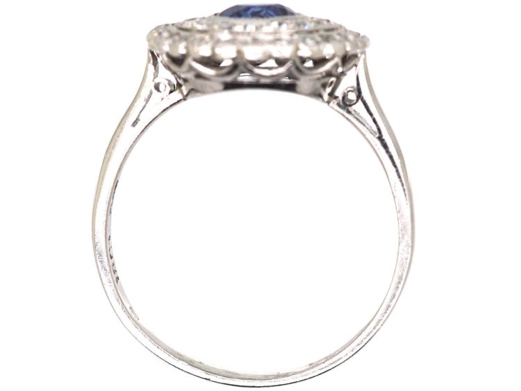 Edwardian 18ct Gold & Platinum, Sapphire & Diamond Two Row Cluster Ring