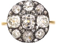 Victorian 18ct Gold & Silver, Large Old Mine Cut Diamond Cluster Ring