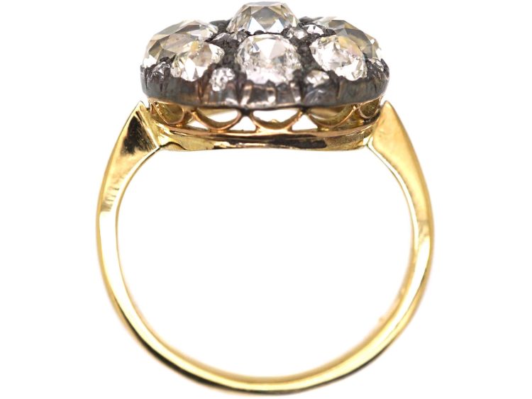 Victorian 18ct Gold & Silver, Large Old Mine Cut Diamond Cluster Ring