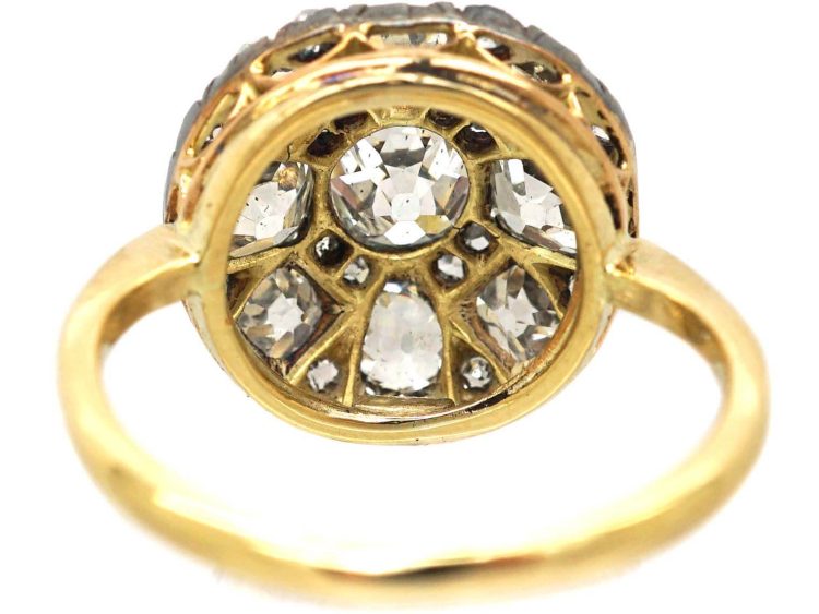 Victorian 18ct Gold & Silver, Large Old Mine Cut Diamond Cluster Ring