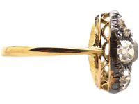 Victorian 18ct Gold & Silver, Large Old Mine Cut Diamond Cluster Ring