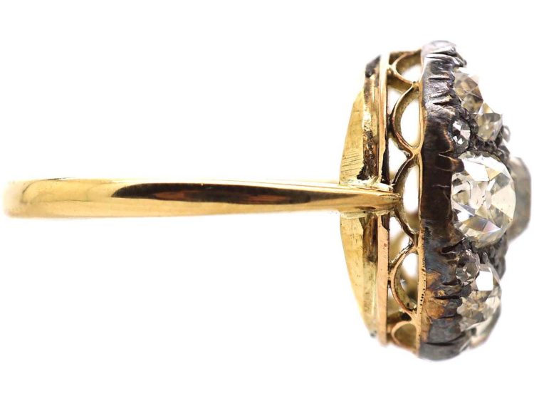 Victorian 18ct Gold & Silver, Large Old Mine Cut Diamond Cluster Ring
