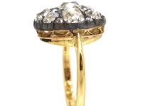 Victorian 18ct Gold & Silver, Large Old Mine Cut Diamond Cluster Ring