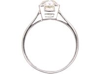 Art Deco Platinum Solitaire Old Mine Cut Diamond Ring in Square Setting