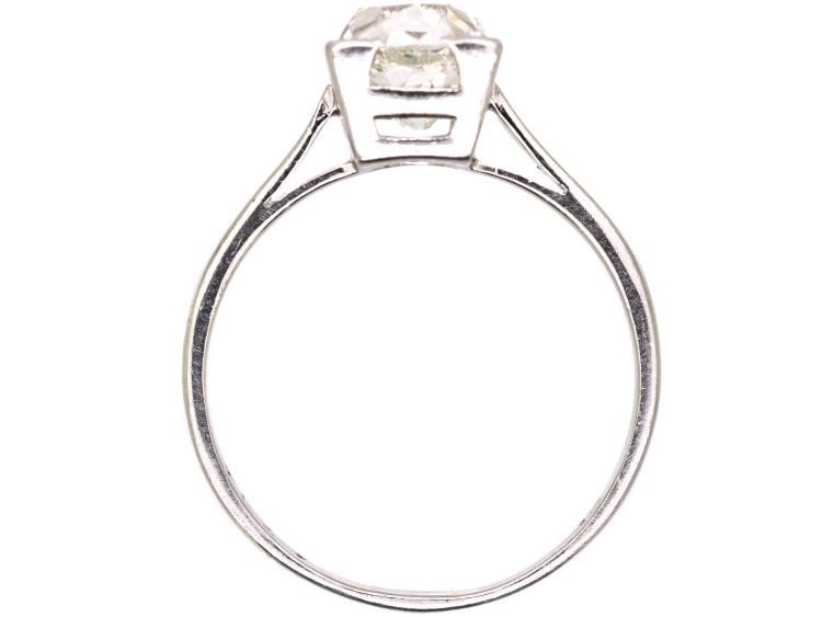 Art Deco Platinum Solitaire Old Mine Cut Diamond Ring in Square Setting