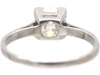 Art Deco Platinum Solitaire Old Mine Cut Diamond Ring in Square Setting