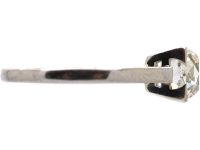 Art Deco Platinum Solitaire Old Mine Cut Diamond Ring in Square Setting