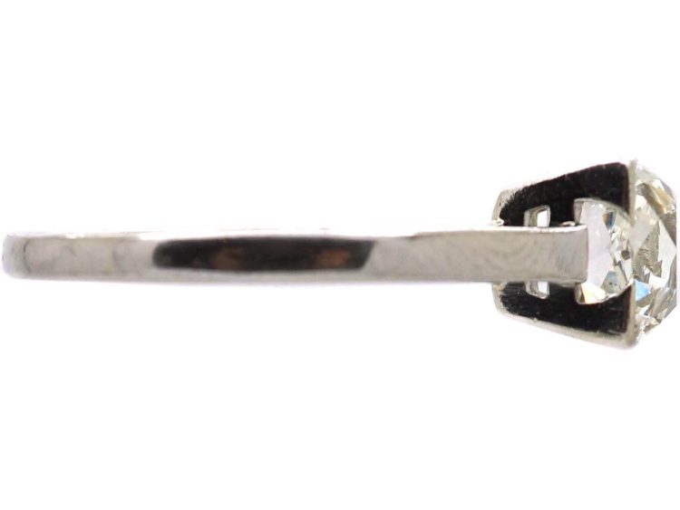 Art Deco Platinum Solitaire Old Mine Cut Diamond Ring in Square Setting