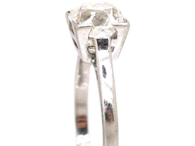 Art Deco Platinum Solitaire Old Mine Cut Diamond Ring in Square Setting