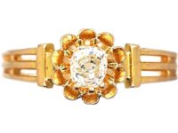 French Early 20th Century Single Stone Diamond Ring in Pie Crust Setting