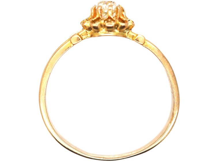 French Early 20th Century Single Stone Diamond Ring in Pie Crust Setting