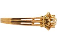 French Early 20th Century Single Stone Diamond Ring in Pie Crust Setting