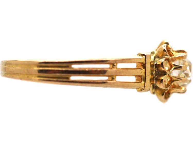 French Early 20th Century Single Stone Diamond Ring in Pie Crust Setting