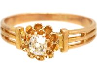 French Early 20th Century Single Stone Diamond Ring in Pie Crust Setting