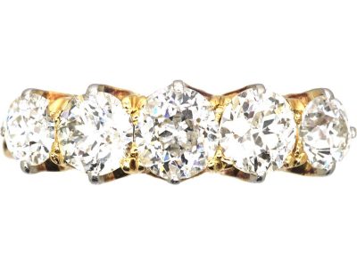 Edwardian 18ct Gold Five Stone Old Mine Cut Diamond Ring
