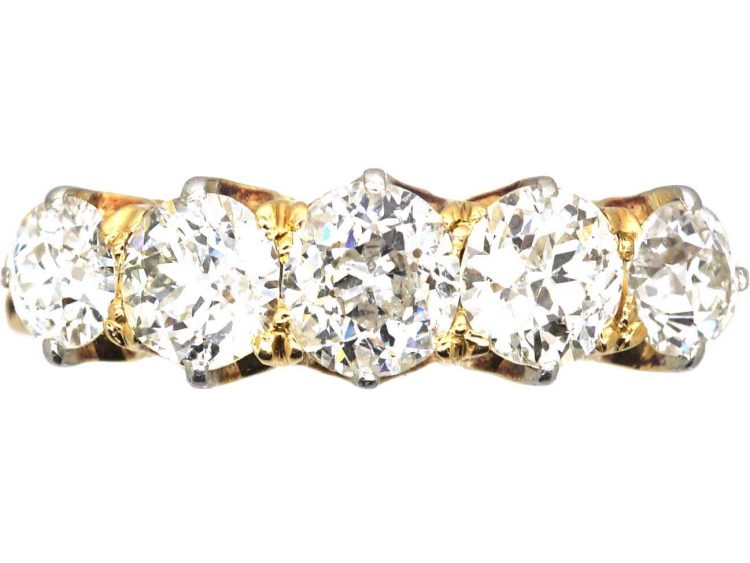Edwardian 18ct Gold Five Stone Old Mine Cut Diamond Ring