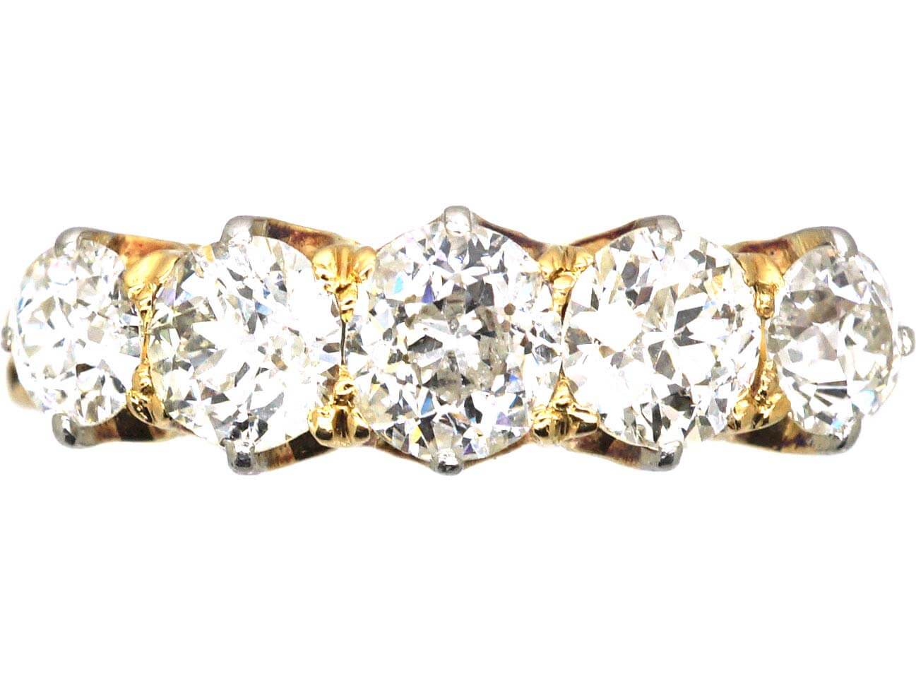 Edwardian 18ct Gold Five Stone Old Mine Cut Diamond Ring
