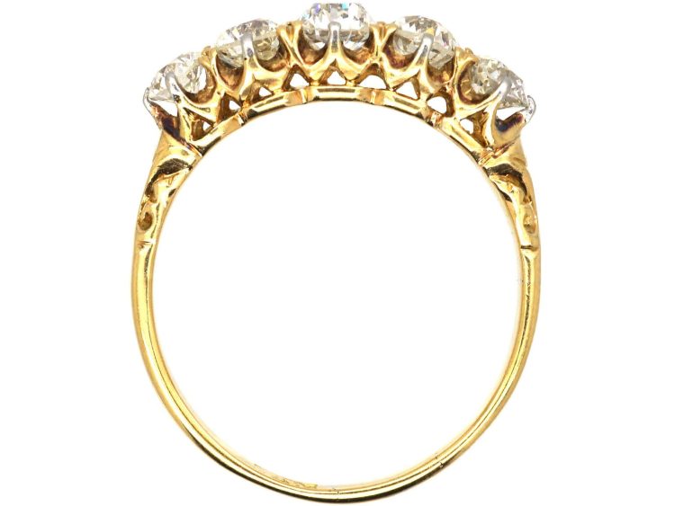 Edwardian 18ct Gold Five Stone Old Mine Cut Diamond Ring