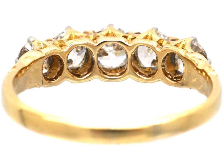 Edwardian 18ct Gold Five Stone Old Mine Cut Diamond Ring