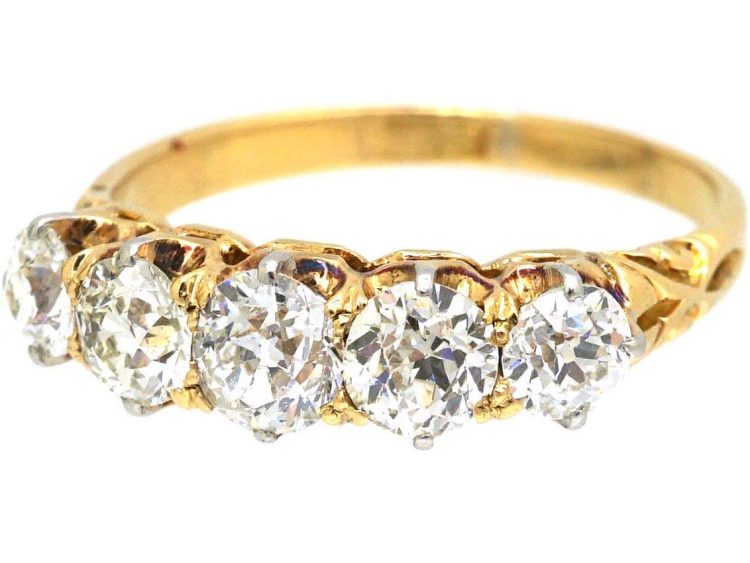 Edwardian 18ct Gold Five Stone Old Mine Cut Diamond Ring