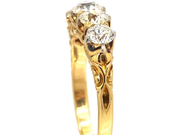 Edwardian 18ct Gold Five Stone Old Mine Cut Diamond Ring