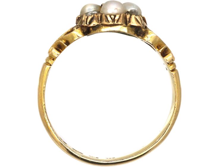 Victorian 18ct Gold ,Natural Split Pearls & Rose Diamond Cluster Ring