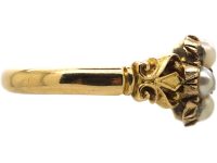 Victorian 18ct Gold ,Natural Split Pearls & Rose Diamond Cluster Ring