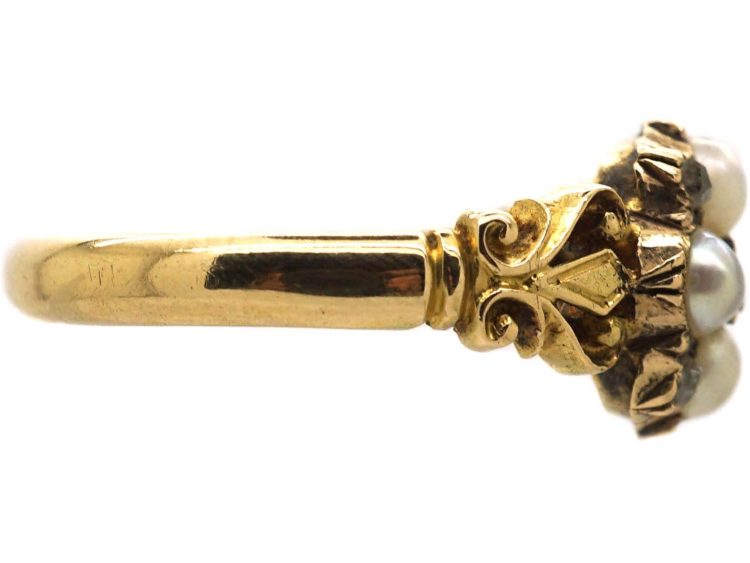 Victorian 18ct Gold ,Natural Split Pearls & Rose Diamond Cluster Ring