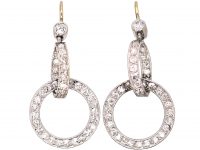 Edwardian Platinum Diamond Double Hoop Drop Earrings