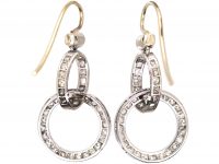 Edwardian Platinum Diamond Double Hoop Drop Earrings