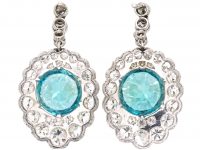 Art Deco Platinum Zircon & Diamond Drop Earrings