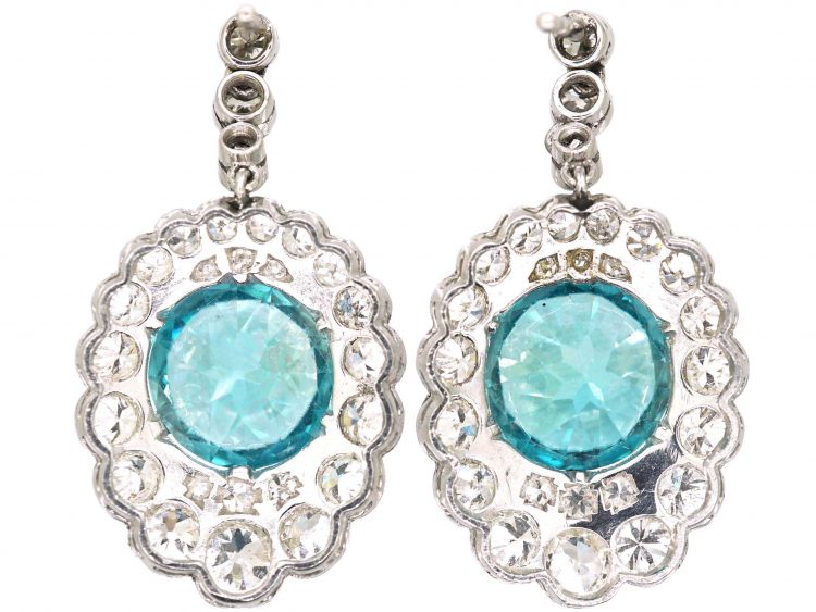 Art Deco Platinum Zircon & Diamond Drop Earrings