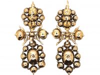 Early 19th Century French 18ct Gold Flat Cut Garnet Drop Flower Earrings