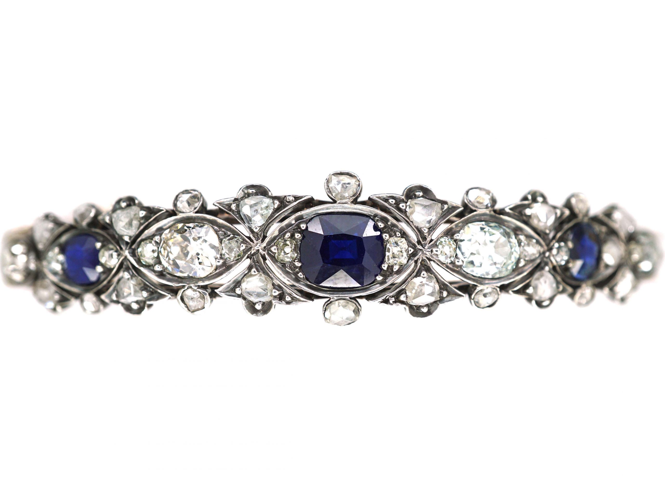 Edwardian 15ct Gold & Silver, Sapphire & Diamond Bangle