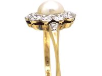 Edwardian 18ct Gold & Platinum Diamond & Natural Pearl Cluster Ring