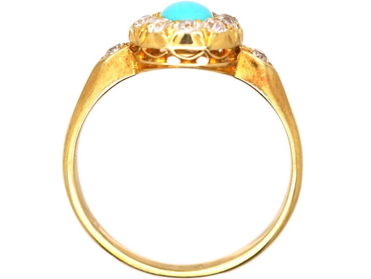 Victorian 18ct Gold Turquoise & Diamond Cluster Ring