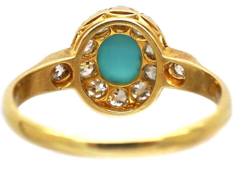 Victorian 18ct Gold Turquoise & Diamond Cluster Ring