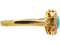 Victorian 18ct Gold Turquoise & Diamond Cluster Ring