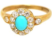 Victorian 18ct Gold Turquoise & Diamond Cluster Ring
