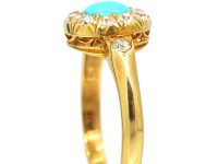 Victorian 18ct Gold Turquoise & Diamond Cluster Ring