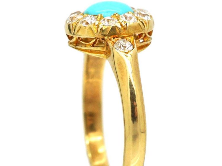 Victorian 18ct Gold Turquoise & Diamond Cluster Ring