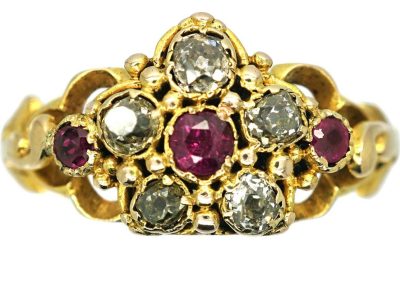 Regency 15ct Gold, Diamond & Ruby Flower Cluster Ring