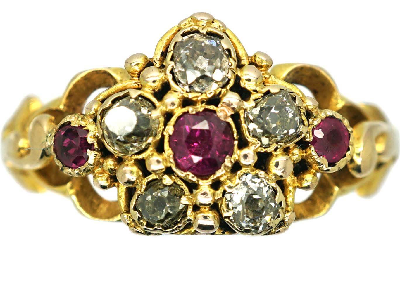 Regency 15ct Gold, Diamond & Ruby Flower Cluster Ring