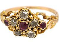 Regency 15ct Gold, Diamond & Ruby Flower Cluster Ring