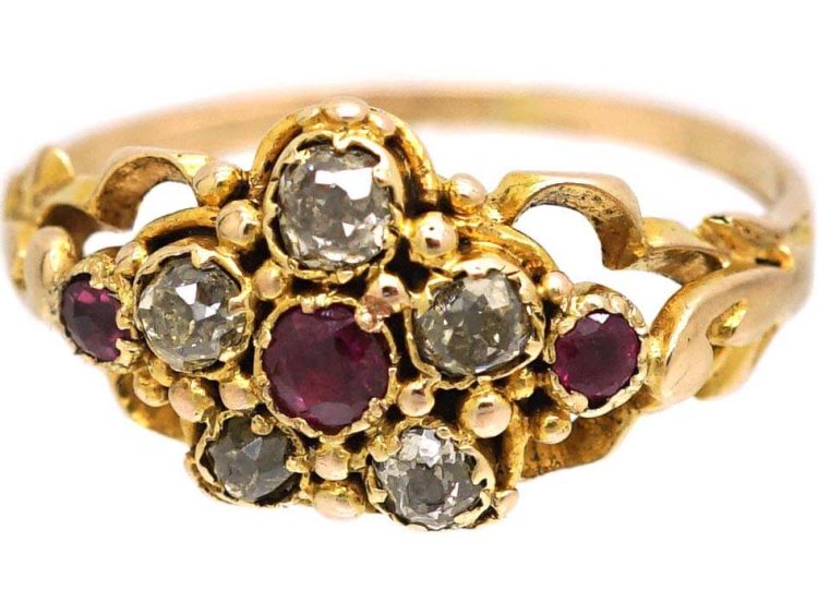Regency 15ct Gold, Diamond & Ruby Flower Cluster Ring