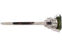 Retro Platinum Green Tourmaline Ring with Baguette Diamond Shoulders