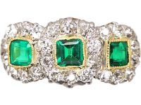 Edwardian 18ct Gold & Platinum Emerald & Diamond Triple Cluster Ring